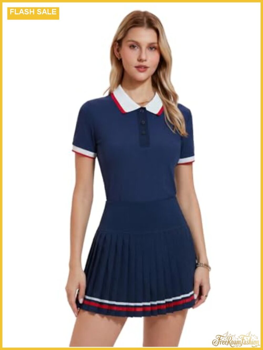 2-Piece Tennis Skirt Set Polo Pleated Skort with Pockets Athletic Workout Outfit